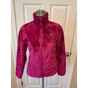North Face Pink Fuzzy Zip-Up Jacket W/ Nylon Sides, Size XS